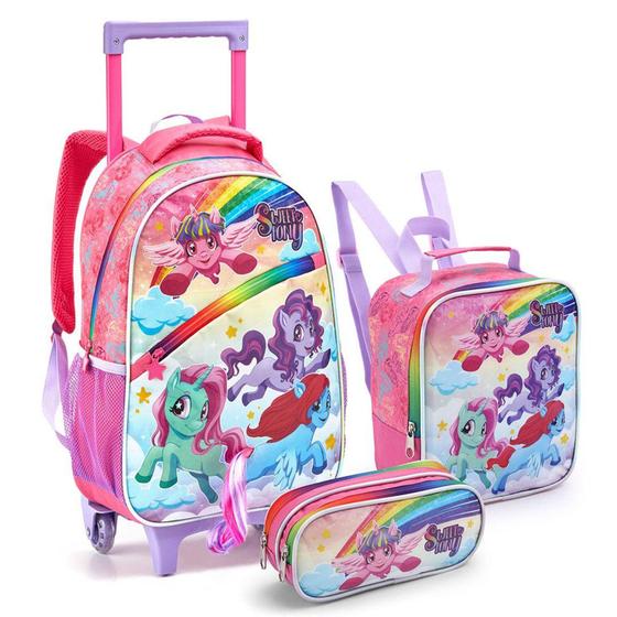 Imagem de Kit Mochila Rodinha Infantil Lancheira E Estojo Sweet Pony - Seanite