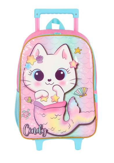 Imagem de Kit Mochila Rodinha Lancheira Cindy Gatinha Sereia Unicornio