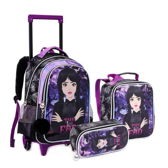 Imagem de Kit Mochila Rodinha. Lancheira e Estojo da Vampirinha