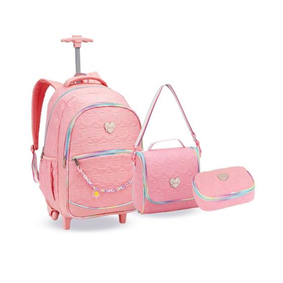 Imagem de Kit Mochila Rodinha Lancheira Estojo Cup Cake Escola Meninas