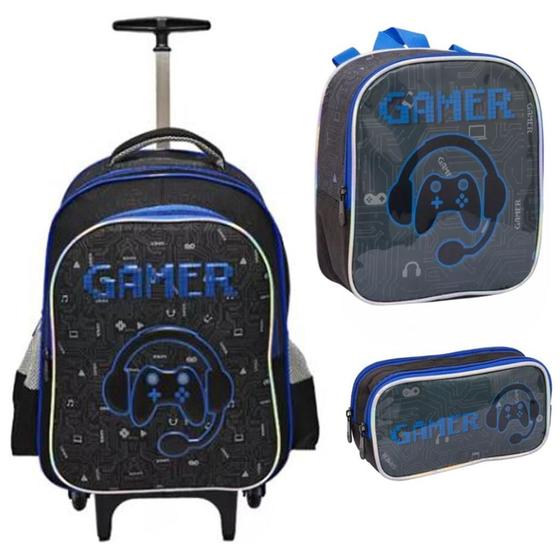 Imagem de Kit Mochila Rodinha Lancheira Estojo Video Game Play Gamer Infantil Yepp