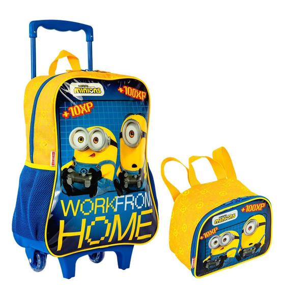 Imagem de Kit Mochila Rodinha Lancheira Infantil Escolar Meu Malvado Favorito Minions Gamer Sestini