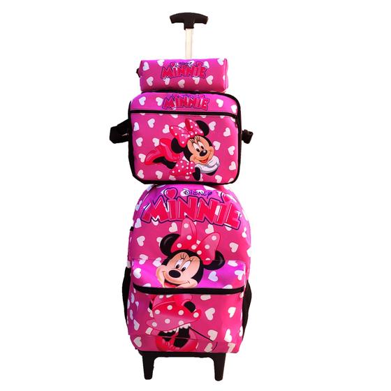 Imagem de Kit Mochila Rodinha Minnie Com Estojo E Lancheira Infantil