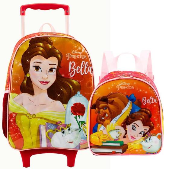 Imagem de Kit Mochila Rodinha Pequena Lancheira Térmica Infantil Escolar Menina Princesas Bella Xeryus