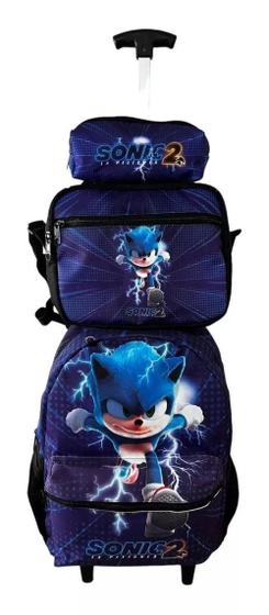 Imagem de Kit Mochila Rodinha Sonic Com Estojo E Lancheira Infantil