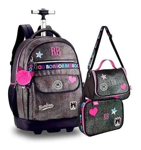 Kit Mochila Rodinha Trolley Notebook Rebecca Bonbon Glitter - clio ...