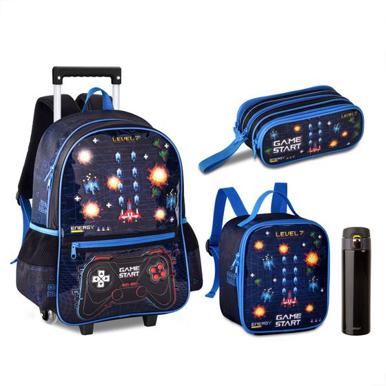 Imagem de Kit Mochila Rodinha Vídeo Game Com Luz Lancheira Estojo Triplo