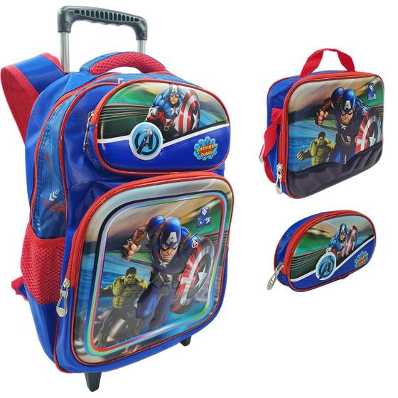 Imagem de Kit Mochila Rodinhas C/ Estojo Lancheira Escolar 3 Pcs