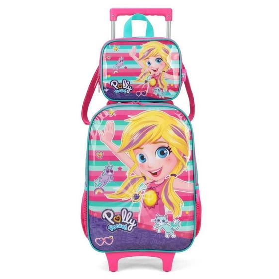 Imagem de Kit Mochila Rodinhas c/ Lancheira Polly Pocket Listra Luxcel