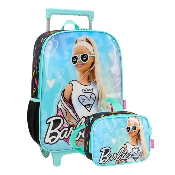 Imagem de Kit Mochila Rodinhas Com Lancheira Barbie Verde/Preto Luxcel