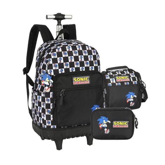 Imagem de Kit Mochila Rodinhas com Lancheira  e Estojo Original Sonic Escolar Infantil Juvenil - LUXCEL