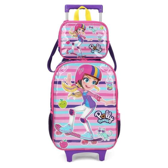 Imagem de Kit Mochila Rodinhas Com Lancheira Polly Pocket Skate Luxcel