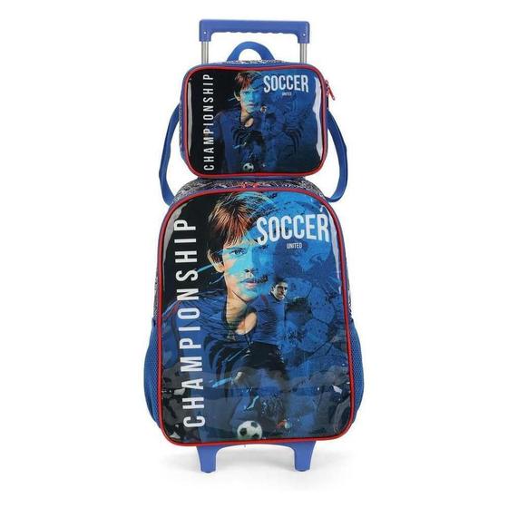 Imagem de Kit Mochila Rodinhas Com Lancheira Soccer Jogador Luxcel