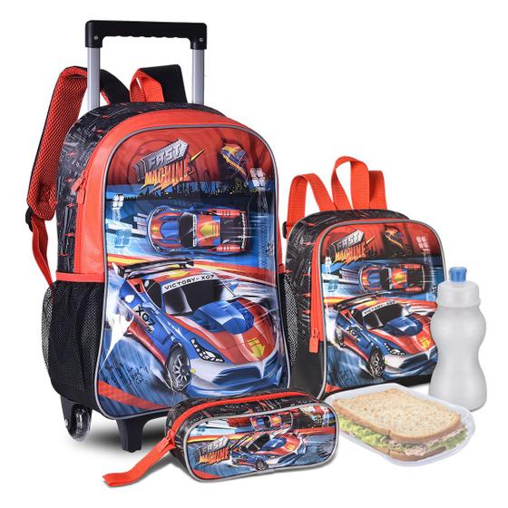 Kit Mochila Rodinhas Escolar Carrinhos Hot Car Infantil Juvenil Estojo Lancheira Meninos Menor preço em Kit Mochila Rodinhas Escolar Carrinhos Hot Car Infantil Juvenil Estojo Lancheira Meninos