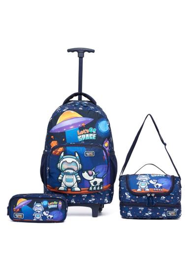 Imagem de Kit Mochila Rodinhas Escolar Infantil Menino Astronauta