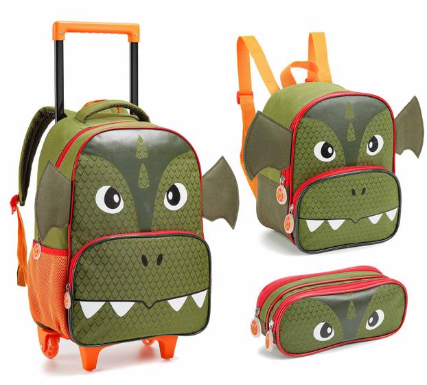 Kit Mochila Rodinhas Escolar Infantil Menino Dragão Com Asas Menor preço em Kit Mochila Rodinhas Escolar Infantil Menino Dragão Com Asas