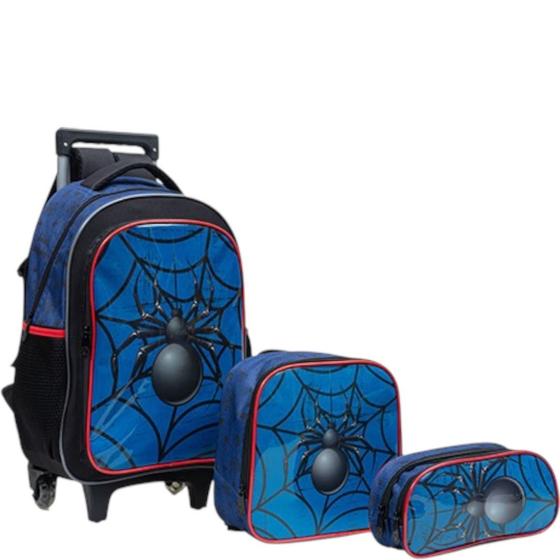 Imagem de Kit Mochila Rodinhas Escolar Infantil Meninos Aranha Spider