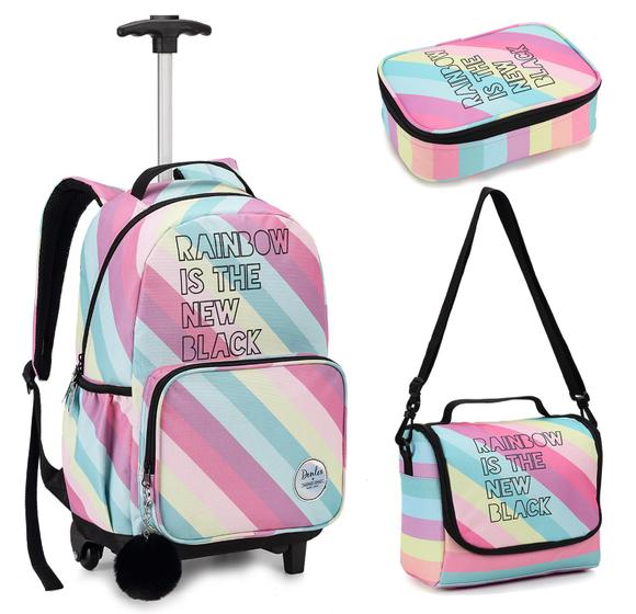 Kit Mochila Rodinhas Feminina Juvenil Adulto Teen Rainbow Menor preço em Kit Mochila Rodinhas Feminina Juvenil Adulto Teen Rainbow