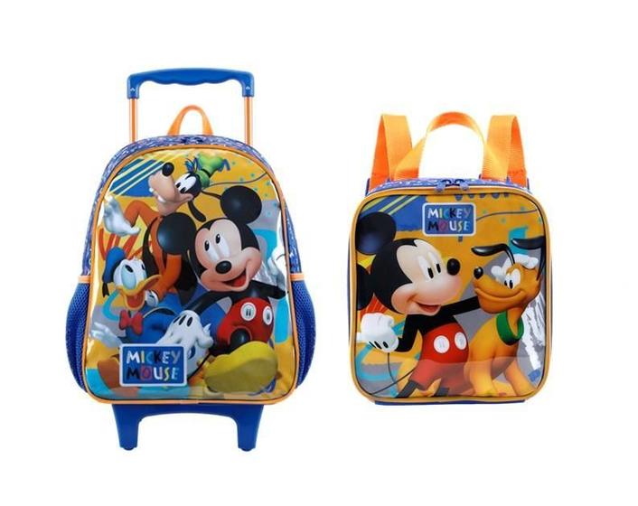 Imagem de Kit Mochila Rodinhas Grande 16 + Lancheira Térmica Mickey