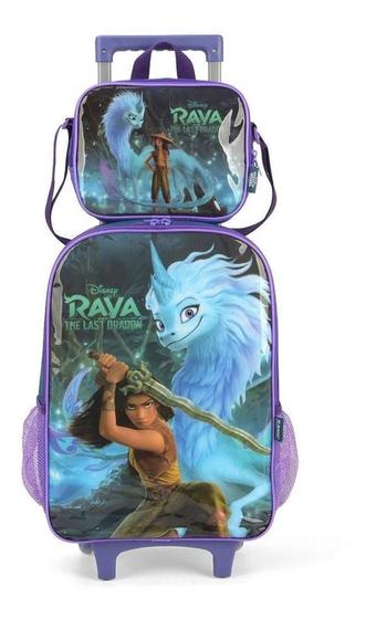 Imagem de Kit Mochila Rodinhas Infantil Escolar Lancheira Luxcel Raya E O Dragão Verde