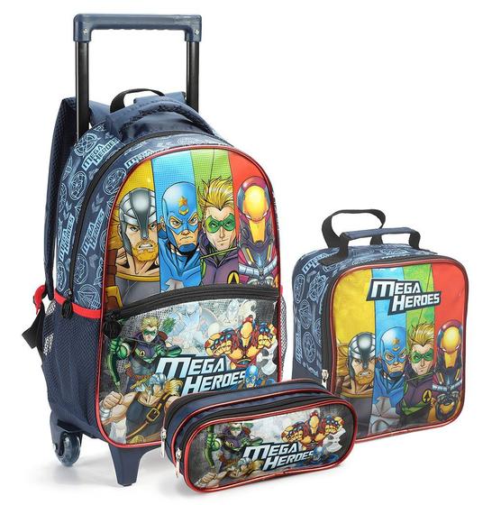 Imagem de Kit Mochila Rodinhas Infantil Mega Heroes Seanite 2021