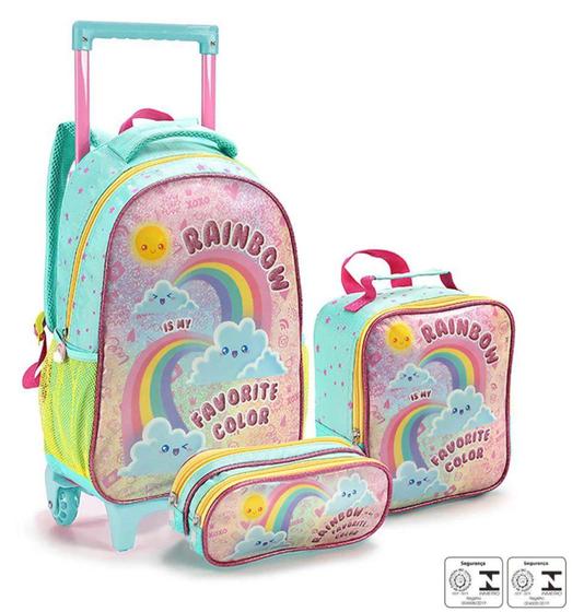 Imagem de Kit Mochila Rodinhas Infantil Menina 15326 Estampa Fofas - Seanite