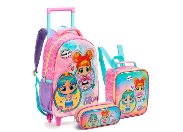 Imagem de Kit Mochila Rodinhas Infantil menina  Glitt Girls com Lancheira e Estojo Escolar