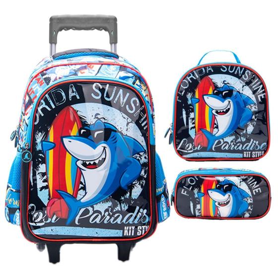 Imagem de Kit Mochila Rodinhas Lancheira e Estojo BABY SHARK SURF