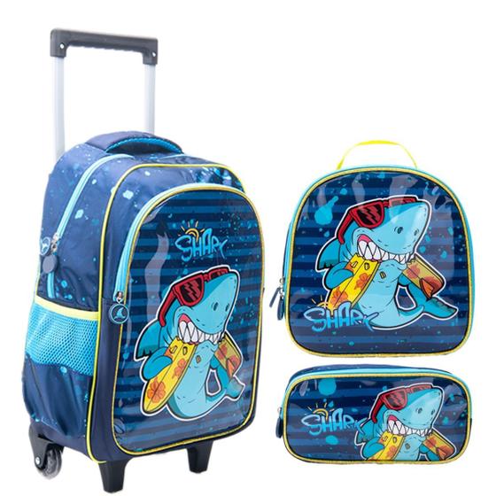 Imagem de Kit Mochila Rodinhas Lancheira e Estojo BABY SHARK SURF