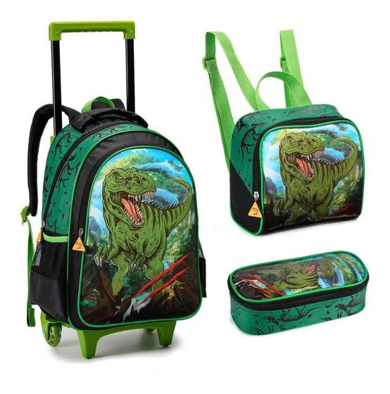 Imagem de Kit Mochila Rodinhas Lancheira Escola Infantil Dinossauro