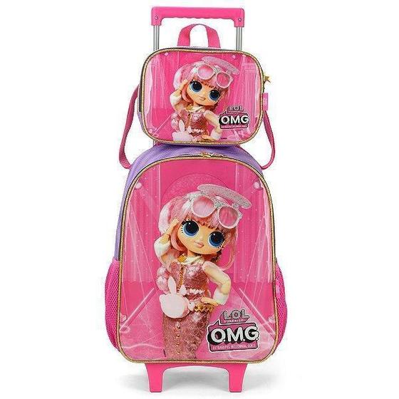 Imagem de Kit Mochila Rodinhas Lancheira Luxcel Lol Omg Rosa