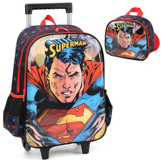 Imagem de Kit Mochila Rodinhas Lancheira Luxcel Superman Preto