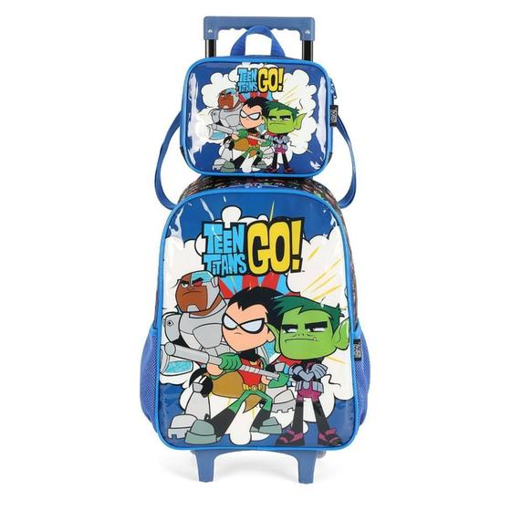 Imagem de Kit Mochila Rodinhas Lancheira Luxcel Teen Titans Go Azul