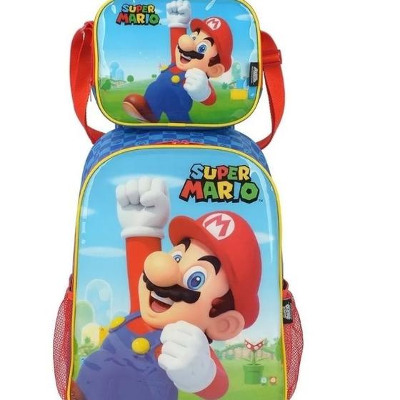 Imagem de Kit Mochila Rodinhas Lancheira Super Mario Bros Luigi AZ Ori