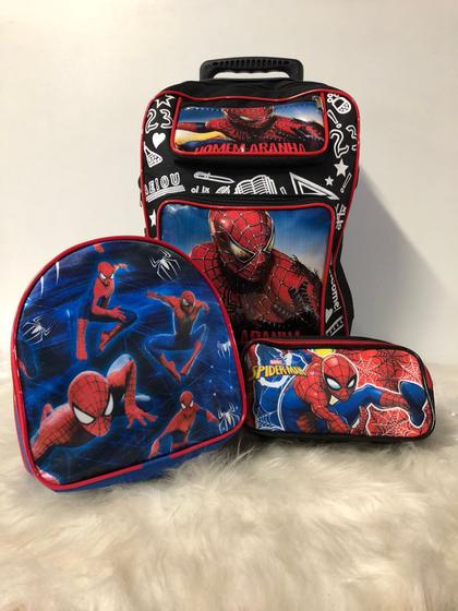 Kit Mochila Rodinhas Personagem Homem Aranha Com Estojo e Lancheira Termica Menor preço em Kit Mochila Rodinhas Personagem Homem Aranha Com Estojo e Lancheira Termica