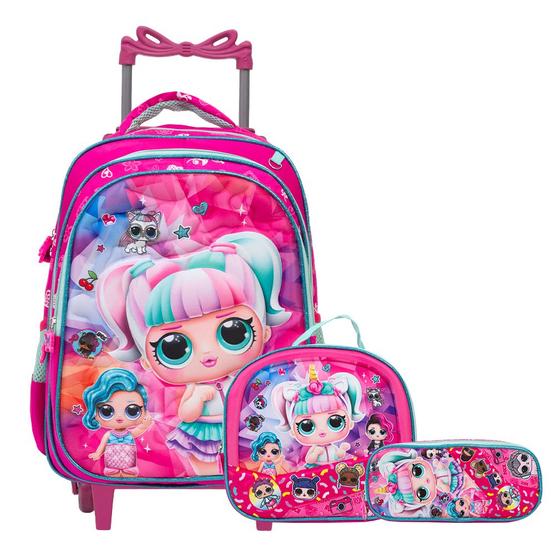 Imagem de Kit Mochila Rosa Infantil Escolar Lol Surprise Com Rodinhas