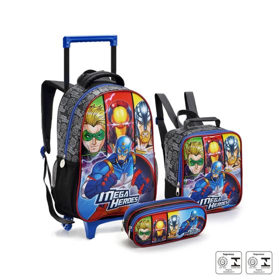 Imagem de kit mochila seanite heroes com lancheira e porta lápis