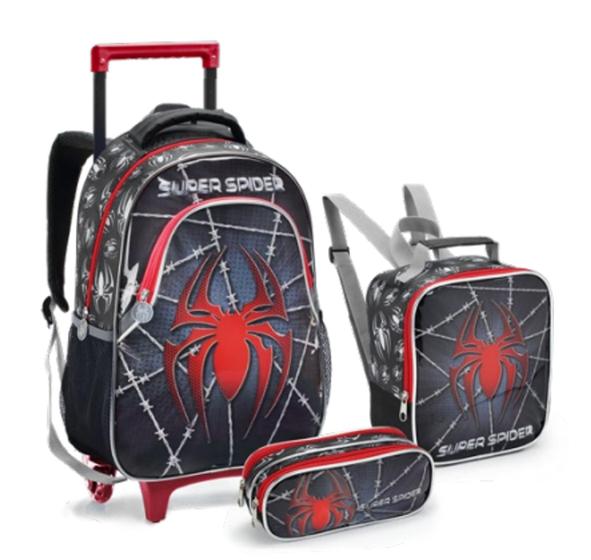 Imagem de Kit Mochila Spider Aranha Rodinha Lancheira, Estojo Infantil