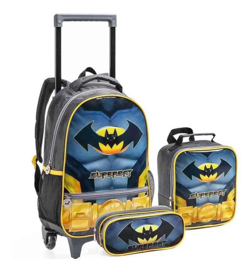 Imagem de Kit Mochila Superbat Bat Infantil Masculina Lancheira Estojo