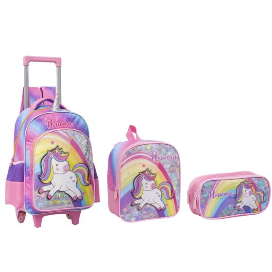 Imagem de Kit Mochila Unicórnio Infantil Escolar Com Lancheira Estojo MIF5339-C