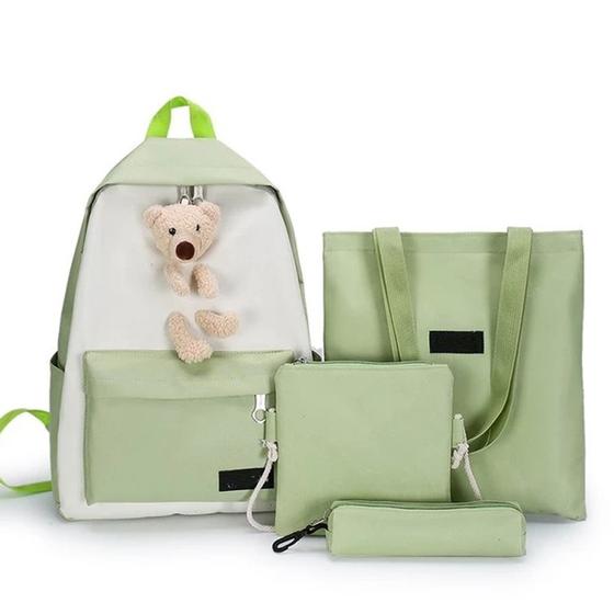 Imagem de Kit Mochila Ursinho 4 em 1 Multifuncional Impermeável Necessaire Estojo Bolsa Maternidade Mamãe Bebê