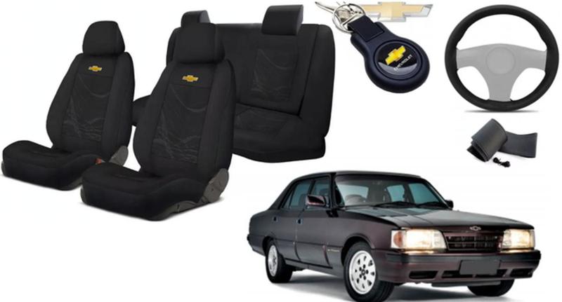 Imagem de Kit Moderno Capas Tecido para Bancos Opala 1968 a 1992 + Volante + Chaveiro GM