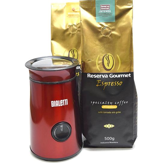 Kit Moedor Elétrico + 2 Pacotes de Café Gourmet em Grãos Menor preço em Kit Moedor Elétrico + 2 Pacotes de Café Gourmet em Grãos