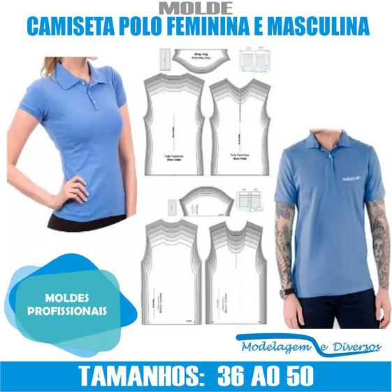 Imagem de Kit Molde Camisa Polo Masculina E Feminina, Modelagem&Diversos, Tamanhos Pp Ao Gg