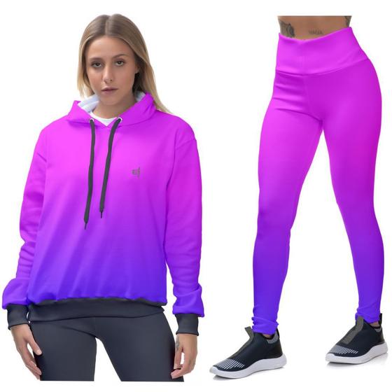 Imagem de Kit Moletom Blusa Feminina Conjunto Calça Legging Degrade Fitness