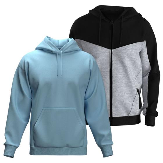 Imagem de Kit Moletons Jaqueta Com Ziper e Blusa Canguru Com Capuz