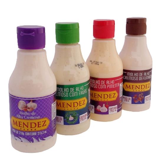 Imagem de Kit Molho de Alho Mendez 215ml 04 Frascos Cremoso Sabores