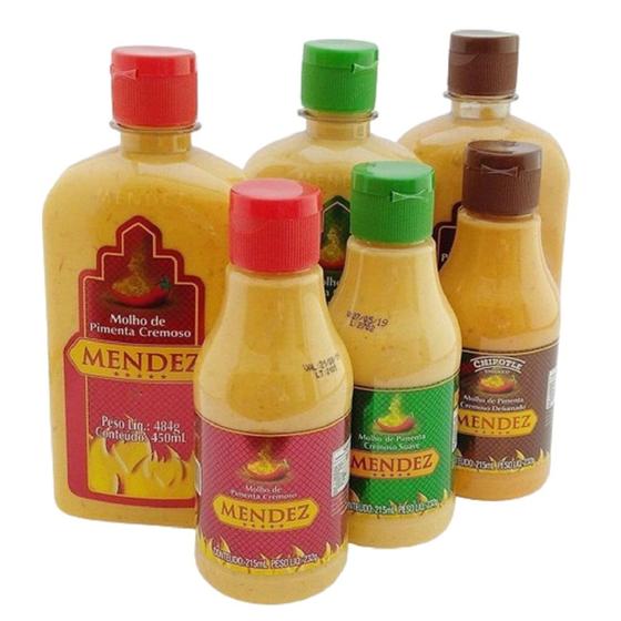Imagem de Kit Molho de Pimenta Mendez 215ml 450ml 06 Frascos Cremosa