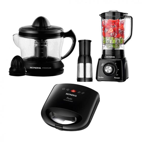 Kit Mondial Com Espremedor + Sanduicheira + Liquidificador 110V Menor preço em Kit Mondial Com Espremedor + Sanduicheira + Liquidificador 110V
