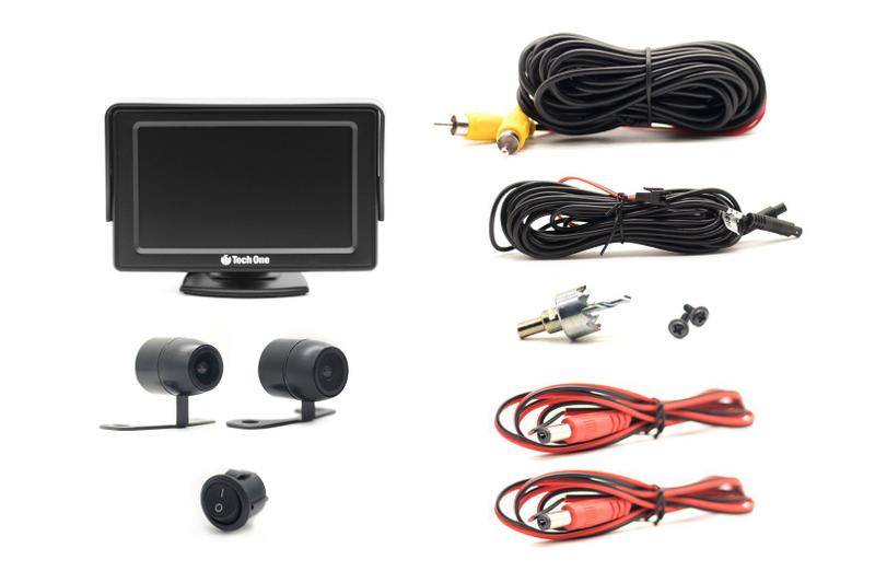 Imagem de Kit Monitor de Estacionamento com 2x Câmera de Ré / Frontal TechOne